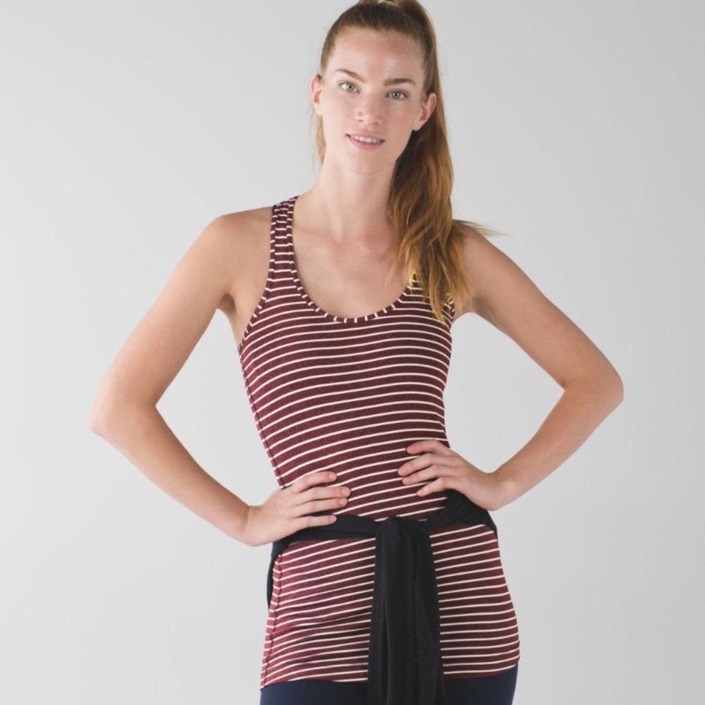 lululemon athletica Maroon and White Striped Tank Top